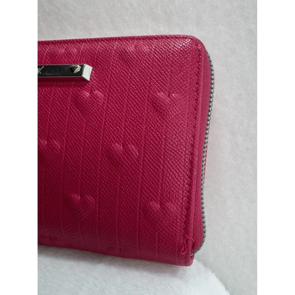 Betsey Johnson Barbie Pink Puff‎ Hearts Full Zip Wallet Wristlet Clutch EUC